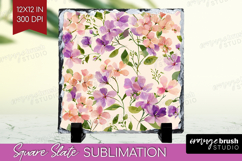 Pastel Flowers Slate PNG - Summer Square Slate Sublimation Product Image 1