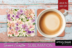 Pastel Flowers Square Coaster - Summer Coaster PNG Product Image 1