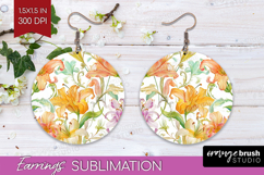 Pastel Flowers Round Earrings - Summer PNG Sublimation Product Image 1