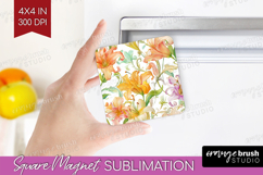 Pastel Flowers Magnet Sublimation - Summer Square Magnet PNG Product Image 1