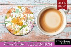 Pastel Flowers Round Coaster - Summer Coaster PNG Product Image 1