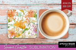 Pastel Flowers Square Coaster - Summer Coaster PNG Product Image 1