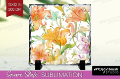Pastel Flowers Slate PNG - Summer Square Slate Sublimation Product Image 1