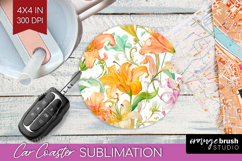 Pastel Flowers Car Coaster - Summer Coaster PNG Sublimation Product Image 1