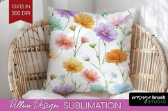 Pastel Flowers Pillow Sublimation - Summer Pillow Cover PNG Product Image 1