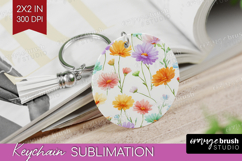 Pastel Flowers Keychain PNG - Summer Keychain Sublimation Product Image 1