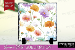 Pastel Flowers Slate PNG - Summer Square Slate Sublimation Product Image 1