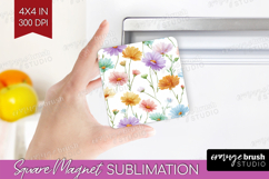 Pastel Flowers Magnet Sublimation - Summer Square Magnet PNG Product Image 1