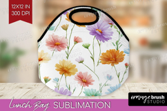 Pastel Flowers Lunch Bag - Summer Lunch Bug PNG Sublimation Product Image 1
