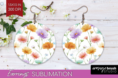 Pastel Flowers Round Earrings - Summer PNG Sublimation Product Image 1