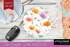 Pastel Flowers Car Coaster - Summer Coaster PNG Sublimation Product Image 1