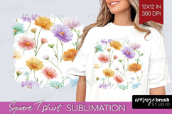 Pastel Flowers Square Tshirt Background - Summer PNG Product Image 1