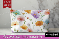 Pastel Flowers Cosmetic Bag - Summer Makeup Bag PNG Product Image 1