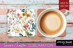 Pastel Flowers Square Coaster - Summer Coaster PNG Product Image 1