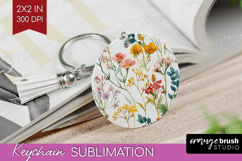 Pastel Flowers Keychain PNG - Summer Keychain Sublimation Product Image 1