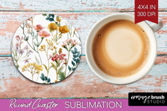 Pastel Flowers Round Coaster - Summer Coaster PNG Product Image 1