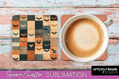 Patchwork Retro Halloween Coaster, Ghost Square Coaster PNG Product Image 1