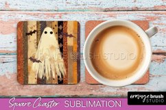 Patchwork Retro Halloween Coaster, Ghost Square Coaster PNG Product Image 1