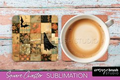 Patchwork Retro Halloween Coaster, Ghost Square Coaster PNG Product Image 1