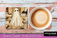 Patchwork Retro Halloween Coaster, Ghost Square Coaster PNG Product Image 1