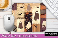 Patchwork Halloween Mouse Pad, Ghost Mousepad Sublimation Product Image 1