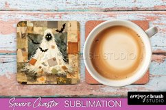 Patchwork Retro Halloween Coaster, Ghost Square Coaster PNG Product Image 1