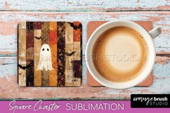 Patchwork Retro Halloween Coaster, Ghost Square Coaster PNG Product Image 1
