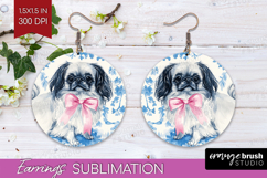 Pekingese Dog Round Earrings Floral Dog PNG Sublimation Product Image 1