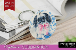 Pekingese Dog Keychain PNG Floral Dog Keychain Sublimation Product Image 1