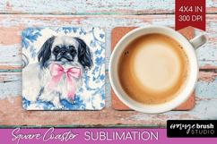 Pekingese Dog Square Coaster Floral Dog Coaster PNG Product Image 1