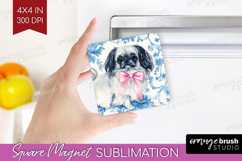 Pekingese Dog Magnet Sublimation Floral Dog Square Magnet Product Image 1