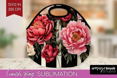 Peony Flowers Lunch Bag - Floral Lunch Bug PNG Sublimation Product Image 1