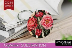 Peony Flowers Keychain PNG - Floral Keychain Sublimation Product Image 1