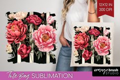Peony Flowers Tote Bag - Floral Tote Bag PNG Sublimation Product Image 1