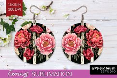 Peony Flowers Round Earrings - Floral PNG Sublimation Product Image 1