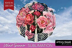 Peony Flowers Wind Spinner Sublimation PNG - Floral Round Product Image 1