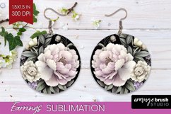 Peony Flowers Round Earrings - Floral PNG Sublimation Product Image 1