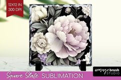 Peony Flowers Slate PNG - Floral Square Slate Sublimation Product Image 1