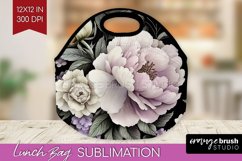 Peony Flowers Lunch Bag - Floral Lunch Bug PNG Sublimation Product Image 1