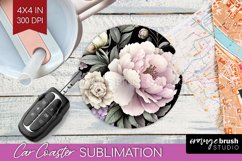 Peony Flowers Car Coaster - Floral Coaster PNG Sublimation Product Image 1