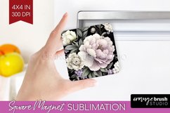 Peony Flowers Magnet Sublimation - Floral Square Magnet PNG Product Image 1