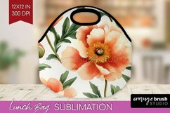 Peony Flowers Lunch Bag - Floral Lunch Bug PNG Sublimation Product Image 1