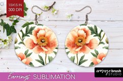 Peony Flowers Round Earrings - Floral PNG Sublimation Product Image 1