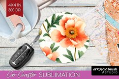 Peony Flowers Car Coaster - Floral Coaster PNG Sublimation Product Image 1