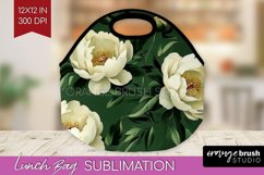 Peony Flowers Lunch Bag - Floral Lunch Bug PNG Sublimation Product Image 1