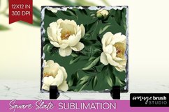 Peony Flowers Slate PNG - Floral Square Slate Sublimation Product Image 1