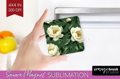Peony Flowers Magnet Sublimation - Floral Square Magnet PNG Product Image 1
