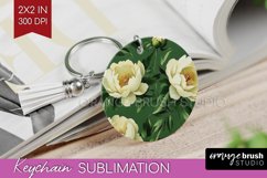 Peony Flowers Keychain PNG - Floral Keychain Sublimation Product Image 1