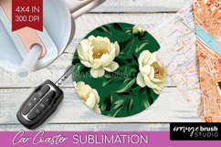 Peony Flowers Car Coaster - Floral Coaster PNG Sublimation Product Image 1