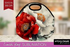 Peony Flowers Lunch Bag - Floral Lunch Bug PNG Sublimation Product Image 1